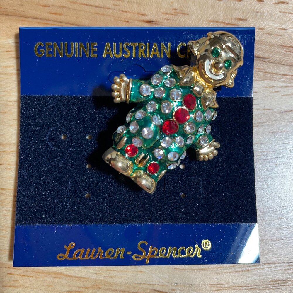 Vtg Lauren Spencer Clown Multicolor Rhinestones Crystals 1 ¾” NWT